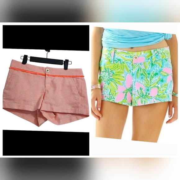 LILLY PULITZER 3" Walsh Textured Shorts In Coral/white. Fringe Detail. Size 4 - Picture 9 of 14